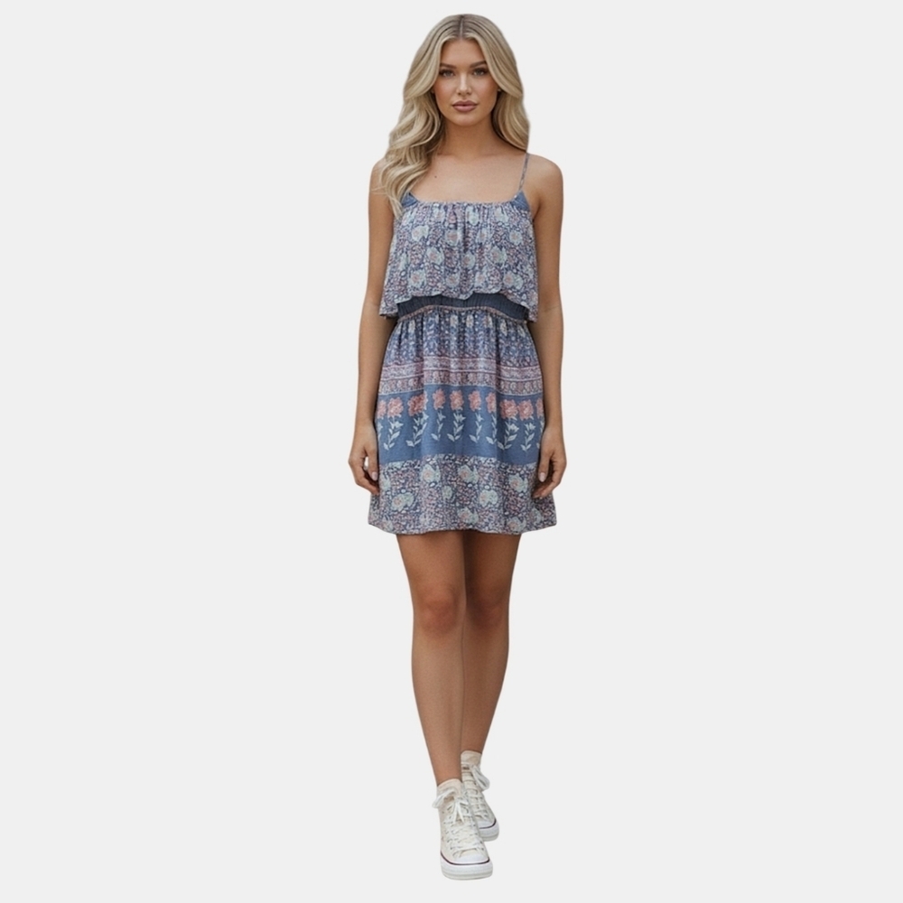 Bohemian Waterfall Floral Paisley Dress- S